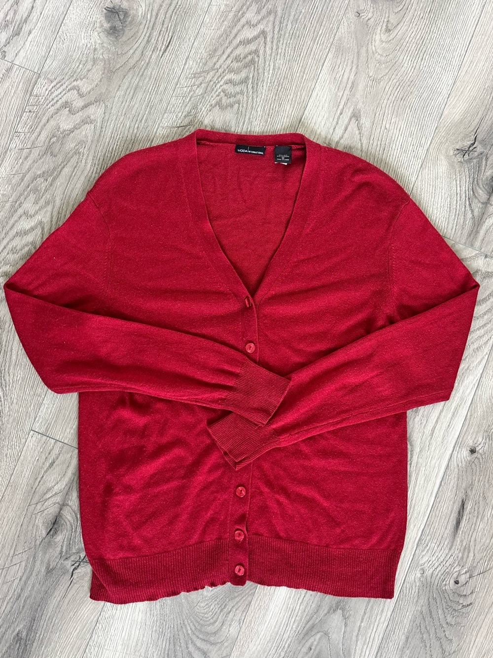 Moda International Silk & Cashmere Red Button Front Cardigan Sweater Size M